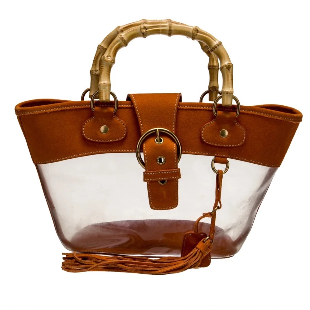 Miu Miu Clear PVC Tote with Orange Suede Trim and Bamboo Handles - Picture 2 of 14